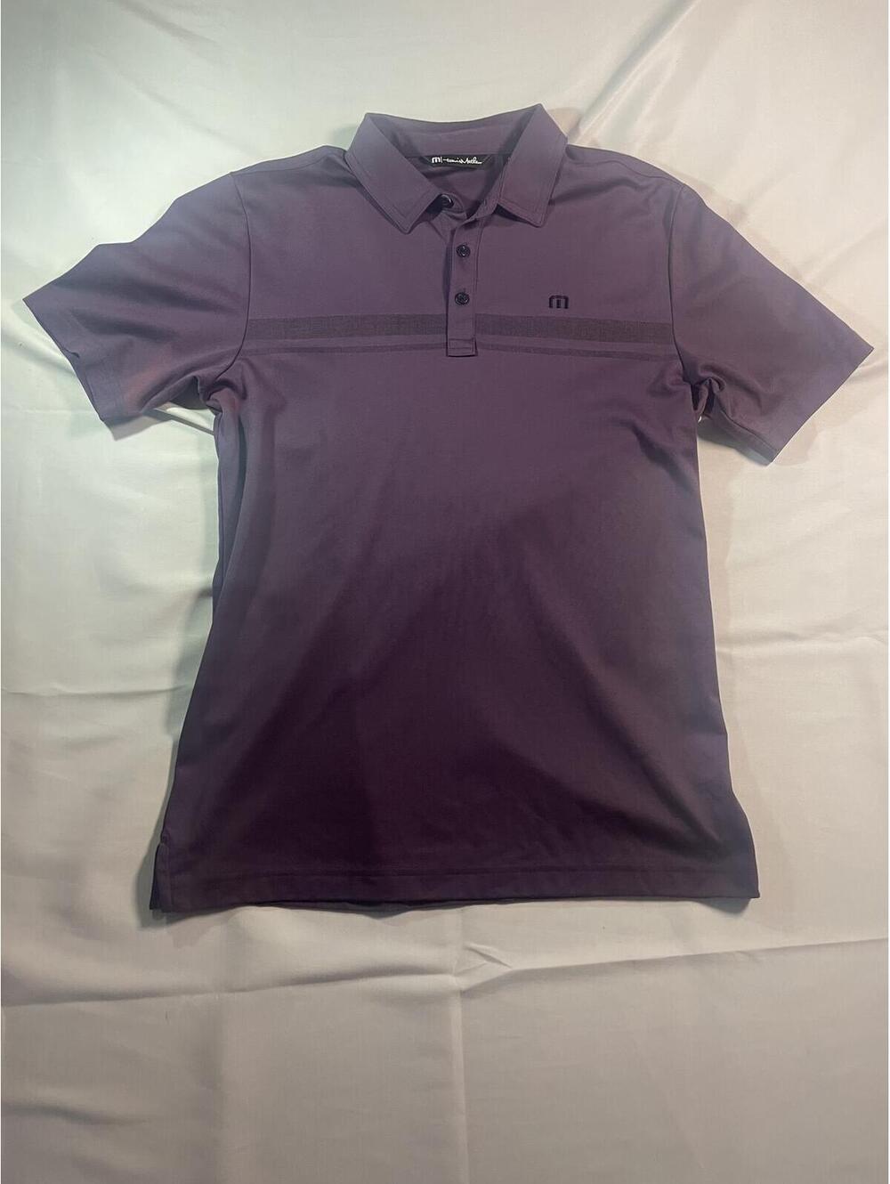 TravisMathew Men's Medium Purple Short Sleeve Polo Shirt Chest Stripe Golf